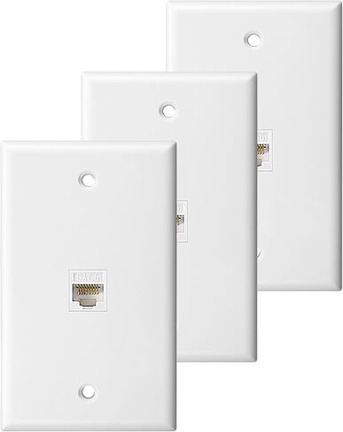 3-Pack Cat6 Ethernet Wall Plate Outlet, Single Gang Keystone Jack Wall Plate with RJ45 Keystone Inline Coupler insert, Female to Female Cat6 Keystone Coupler Matte Wall Plate, White in Saudi Arabia