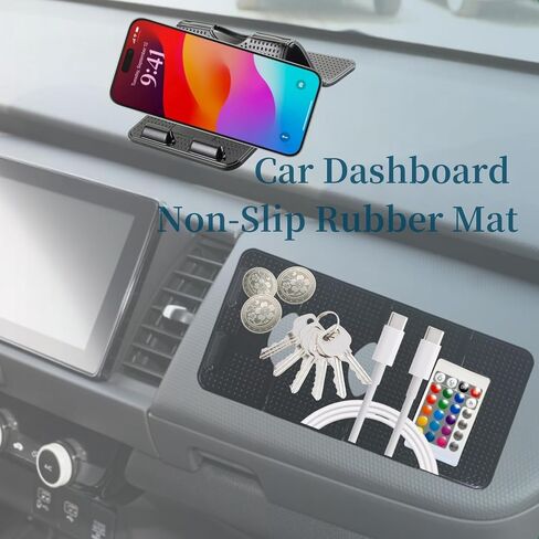 حصيرة مطاطية مضادة للانزلاق للوحة قيادة السيارة قابلة للطي، مقاس 7.87 بوصة × 3.94 بوصة، حصيرة مطاطية عالمية مضادة للانزلاق للوحة القيادة السحرية للهواتف المحمولة والنظارات الشمسية والمفاتيح وأجهزة التحكم عن بعد والعملات المعدنية والمزيد (أسود/شبكي) in Kuwait