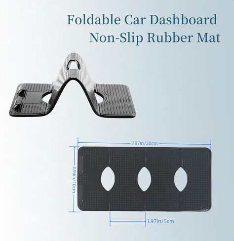 حصيرة مطاطية مضادة للانزلاق للوحة قيادة السيارة قابلة للطي، مقاس 7.87 بوصة × 3.94 بوصة، حصيرة مطاطية عالمية مضادة للانزلاق للوحة القيادة السحرية للهواتف المحمولة والنظارات الشمسية والمفاتيح وأجهزة التحكم عن بعد والعملات المعدنية والمزيد (أسود/شبكي) in Kuwait