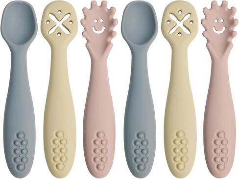 ملاعق سيليكون للأطفال، 6 عبوات من أدوات التغذية الذاتية للأطفال للمرحلة الأولى، ملاعق ذات أطراف ناعمة، ملاعق تدريب الأطفال بعمر 6 أشهر فما فوق، مستلزمات فطام الأطفال من السيليكون الآمن غذائيًا، آمنة للاستخدام في غسالة الأطباق in Kuwait