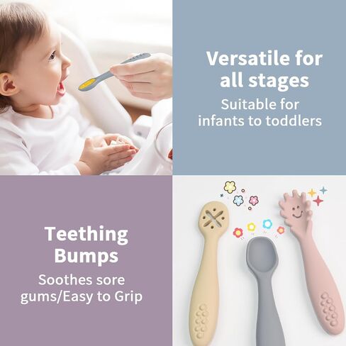 ملاعق سيليكون للأطفال، 6 عبوات من أدوات التغذية الذاتية للأطفال للمرحلة الأولى، ملاعق ذات أطراف ناعمة، ملاعق تدريب الأطفال بعمر 6 أشهر فما فوق، مستلزمات فطام الأطفال من السيليكون الآمن غذائيًا، آمنة للاستخدام في غسالة الأطباق in Kuwait