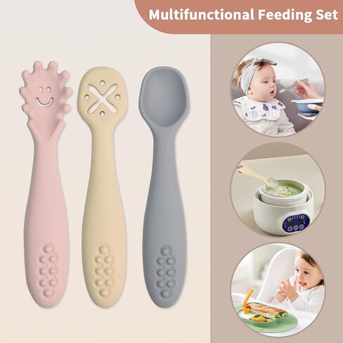 ملاعق سيليكون للأطفال، 6 عبوات من أدوات التغذية الذاتية للأطفال للمرحلة الأولى، ملاعق ذات أطراف ناعمة، ملاعق تدريب الأطفال بعمر 6 أشهر فما فوق، مستلزمات فطام الأطفال من السيليكون الآمن غذائيًا، آمنة للاستخدام في غسالة الأطباق in Kuwait