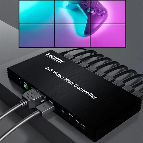 وحدة تحكم حائط الفيديو 3 × 3 HDMI معالج ربط حائط الفيديو 1080P 9 قنوات تلفزيون جدار معالج 3x1 3x2 2x1 2x2 2x3 2x4 معالج فيديو متعدد مع إخراج الصوت IR RS232 أزرار ادفع لـ 9 شاشات in Kuwait