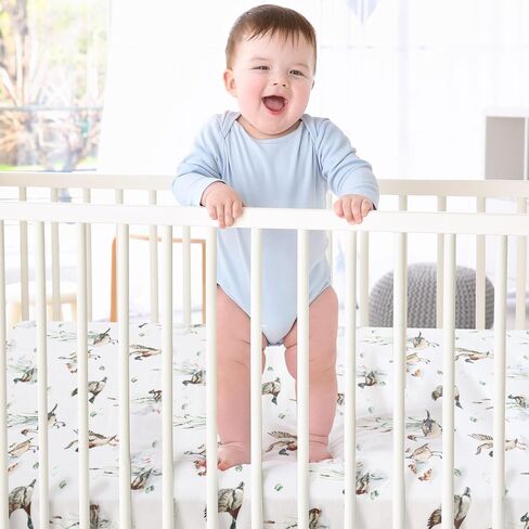 ملاءات سرير LifeTree للأطفال، ملاءات سرير أطفال من الموسلين محايدة للأولاد والبنات - ملاءة سرير للأطفال الصغار تناسب سرير الأطفال القياسي، 70% فيسكوز من الخيزران و30% قطن، نمط بطة مالارد، 28 بوصة × 52 بوصة in Kuwait