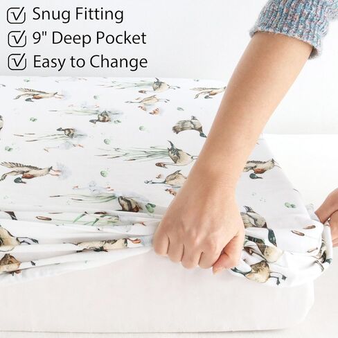 ملاءات سرير LifeTree للأطفال، ملاءات سرير أطفال من الموسلين محايدة للأولاد والبنات - ملاءة سرير للأطفال الصغار تناسب سرير الأطفال القياسي، 70% فيسكوز من الخيزران و30% قطن، نمط بطة مالارد، 28 بوصة × 52 بوصة in Kuwait