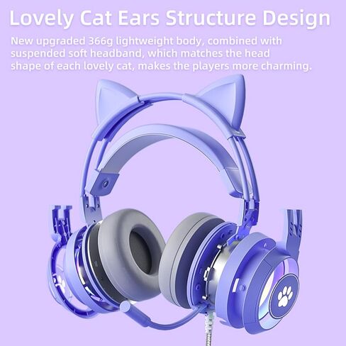 Cat Ear Headphones Pink Gaming Headset with Mic for Switch Xbox One PS4 PS5, Cute Children Girl Kids Wired Headphones Light up Kawaii Kitty Noise Cancelling Headphones for Gamer PC Laptop in Saudi Arabia