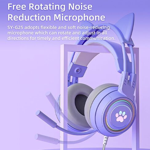 Cat Ear Headphones Pink Gaming Headset with Mic for Switch Xbox One PS4 PS5, Cute Children Girl Kids Wired Headphones Light up Kawaii Kitty Noise Cancelling Headphones for Gamer PC Laptop in Saudi Arabia