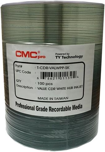100 CMC Pro - مدعوم من TY Valueline 48X CDR (CD-R) 80 دقيقة 700 ميجا بايت White Inkjet Hub قابل للطباعة in Kuwait