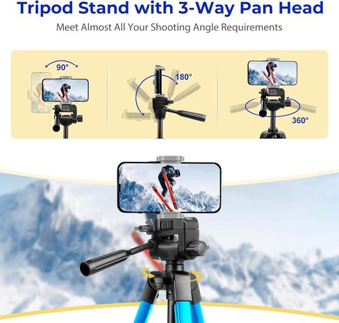 Torjim 64"Phone Tripod, Extendable Cell Phone Tripod with Remote and Holder, Universal Camera Stand for Video/Selfies/Live Streaming, Travel Compatible iOS & Android（Blue in Saudi Arabia