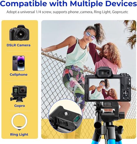 Torjim 64"Phone Tripod, Extendable Cell Phone Tripod with Remote and Holder, Universal Camera Stand for Video/Selfies/Live Streaming, Travel Compatible iOS & Android（Blue in Saudi Arabia