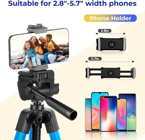 Torjim 64"Phone Tripod, Extendable Cell Phone Tripod with Remote and Holder, Universal Camera Stand for Video/Selfies/Live Streaming, Travel Compatible iOS & Android（Blue in Saudi Arabia