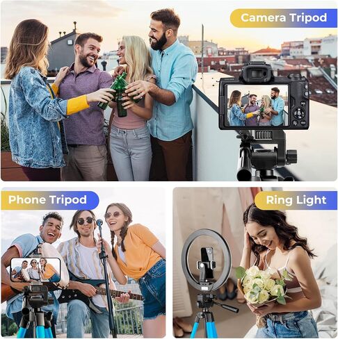 Torjim 64"Phone Tripod, Extendable Cell Phone Tripod with Remote and Holder, Universal Camera Stand for Video/Selfies/Live Streaming, Travel Compatible iOS & Android（Blue in Saudi Arabia