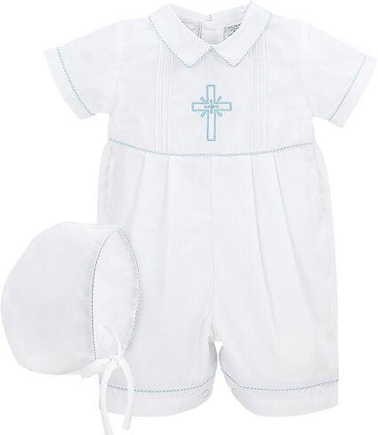 Christening Boys Short Romper Matching Hat Cross Details in Saudi Arabia