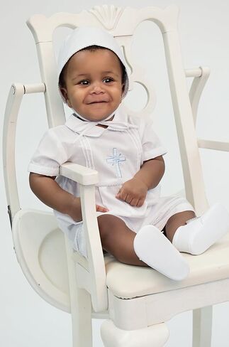 Christening Boys Short Romper Matching Hat Cross Details in Saudi Arabia