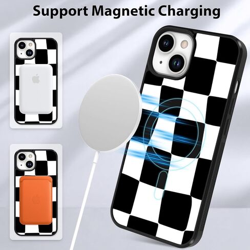 KANGHAR for iPhone 16 Pro Max Case Checkered Anti-Skid Aesthetic Cute Pattern Magnetic [Compatible wth Magsafe] + Screen Protector Slim Shockproof Full Body Protection for Girls Women in Kuwait
