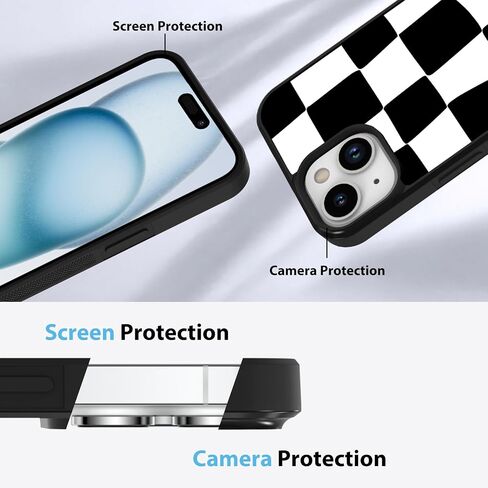KANGHAR for iPhone 16 Pro Max Case Checkered Anti-Skid Aesthetic Cute Pattern Magnetic [Compatible wth Magsafe] + Screen Protector Slim Shockproof Full Body Protection for Girls Women in Kuwait