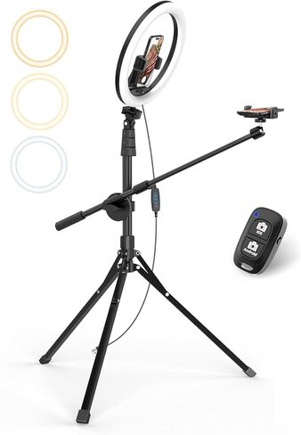 UBeesize 12 بوصة ضوء حلقة سيلفي مع حامل وحامل هاتف علوي، حامل ثلاثي قابل للطي 62 بوصة لهاتف iPhone مع Ringlight، ضوء هاتف لتسجيل الفيديو، الطبخ، التصوير الفوتوغرافي، البث المباشر، Tiktok، YouTube in Kuwait