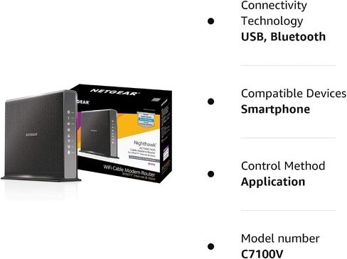 NETGEAR Nighthawk AC1900 (24x8) DOCSIS 3.0 WiFi Cable Modem Router Combo لـ XFINITY الإنترنت والصوت (C7100V) مثالي لخدمات الإنترنت والصوت Xfinity (متجدد) in Saudi Arabia