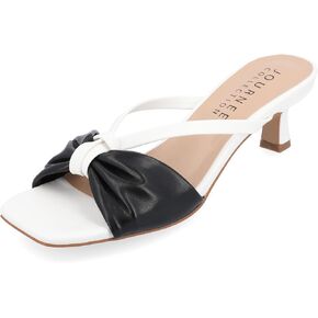 Journee Collection Womens Strappy Bow Slip On Open Square Toe Stiletto Low Kitten Heel Padded Slide Starling Pumps