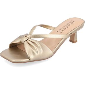 Journee Collection Womens Strappy Bow Slip On Open Square Toe Stiletto Low Kitten Heel Padded Slide Starling Pumps