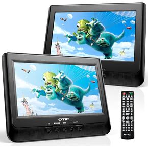 OTIC 10.1" Dual Screen DVD Player, Portable DVD Player for Car with Remote, Built-in Rechargeable Battery, Last Memory, Dual Car DVD Player Support Sync Screen USB/SD Card (1 Player + 1 Monitor)