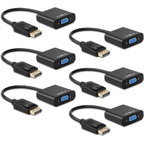 Display Port to VGA, Multi-pack Gold-Plated DisplayPort to VGA Converter Adapter (Male to Female) for Computer, Desktop, Laptop, PC, Monitor, Projector, HDTV, HP, Lenovo, Dell, ASUS and More (6-pack)