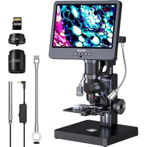 JL269S 5 Lens 10.1'' HDMI Digital Microscope 5000X with Endoscope, 24MP Biological Microscope for Adults Kids Home Lab, Coin Microscope Full View for Error Coins, Windows PC Compatible, 32GB
