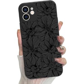 MZELQ for iPhone 15 Case, Silicone Black Floral Flowers Cute Pattern, Magnetic Compatible with MagSafe Sunflowers Camera Protection Phone Case