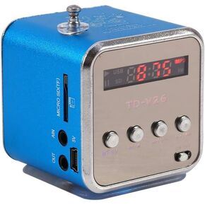 Yoidesu TD-V26 Portable Mini Speaker Music Player FM Radio Battery Powered Mini Digital Display Screen Speaker Music Player for Computer&Cell Phone Support TF card and U disk (Blue)