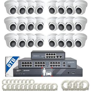 ONWOTE 12MP 32 Channel Security Camera System PoE, 24x 8MP Outdoor 128° Commercial PoE IP Cameras Built-in Mic, AI Person Vehicle Detection, 32CH 6K NVR 8TB 32 Ports Switch, 24 Cables-150ft 100ft 60ft