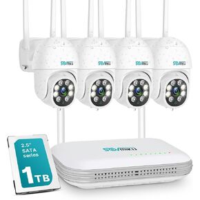 SOVMIKU WiFi Security Camera System with 10" LCD Monitor & 4PCS 4MP Outdoor Security Camera with 2-Way Audio,PTZ, No WiFi Need, Color Night Vision, Motion Detection, (Plug-in Power Supply)