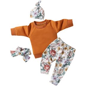 Baby Infant Girl Clothes Fall Winter Girl Outfits Long Sleeve Top Floral Pants With Headband Hat 4Pcs Outfit Set