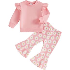 Fernvia Toddler Baby Girl Clothes 2T 3T 4T 5T Ruffle Long Sleeve Sweatshirt Tops Pants Set Fall Winter Outfits