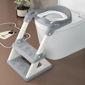 Potty Training Seat with Step Stool Ladder, Upgrade Triangular Stabilized Base 2-in-1 Toddler Toilet Seat with Splash Guard, Anti-Slip Pad, and Step Stool (Grey)