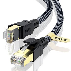 Cat 8 Ethernet Cable 30FT, High-Speed Braided Internet Cable Network Cord with Gold Plated RJ45 Connector 40Gbps 2000Mhz Heavy Duty LAN Cable Shielded Indoor