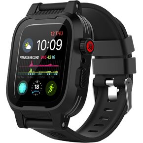 ShellBox Case Apple Watch 44mm Screen Protector Waterproof Case[IP68],Impact Resistant/Rugged 1Row Perforated Soft Band for iWatch Series 6/5/4/SE 44mm (Black)…