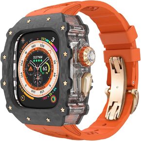 For Apple Watch Ultra 2 Case Carbon Fiber Fluorine Rubber Band, Luxury iWatch Ultra 49mm Carbon Fiber Case for Men, Replacement Fluorine Rubber Strap Apple Watch 49mm Protective Bumper Cover