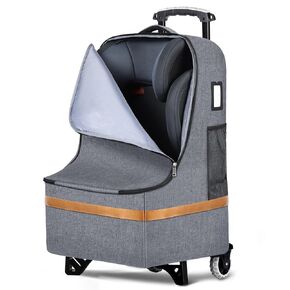 Upgraded Car Seat Travel Bag with Wheels, Car Seat Bags for Air Travel, Car Seat Storage Bag with Foldable Trolley, Padded Car Seats Backpack for Airplane, Airport Gate Check, Black