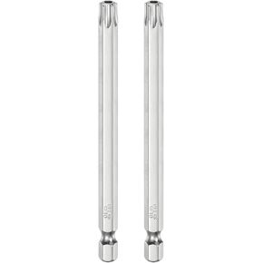 2pcs T6 Security Torx Bit 1/4" Hex Shank 4" Long S2 Steel Magnetic Tamper Resistant Star Bits Screwdriver Torx Head with Hole for Driver Drill Bits Remove Fastening Screws