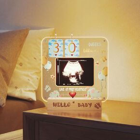 Ultrasound Picture Frames, Magnetic Acrylic Sonogram Picture Frame with Baby Countdown Calendar and Light, Elephant Baby Shower Decorations for Best Expecting Mom Gifts, Mom to Be Gift