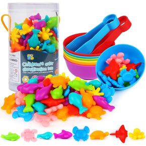 LOKIPA Counting Ocean Animal Toys, Color Sorting Set Ocean Animal Matching Game with Rainbow Sorting Cups Montessori Educational Sensory Toys for Toddlers Kids Ages 3 Years and Up
