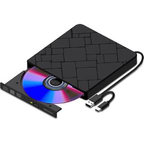 External CD DVD Drive for Laptop USB 3.0 & USB-C Portable DVD Player for CD ROM +/-RW Burner Reader Writer Optical Disc Drive for PC,Mac,Desktop,Windows 11/10/ 8/7/ XP/ 2003/ Vista/Linux
