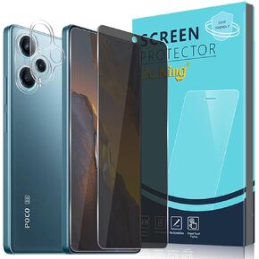 (2+2 Pack for Xiaomi Poco F5 Privacy Tempered Glass Screen Protector and Camera Lens Protector, Anti-Spy [Anti-Scratch] HD Clarity 9H Hardness [Bubble Free]