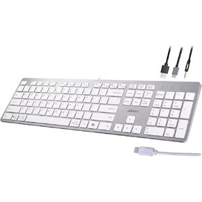 Adesso EasyTouch 730 - USB C Multi-OS Scissor Switch Keyboard with Copilot AI Hotkey, Type C Keyboard with Hub, Built-in USB-A/C Ports and 3.5mm Aux - Quiet, Slim Design AKB-730UW