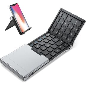 iClever Foldable Keyboard with Number Pad, BK09 Wireless Portable Keyboard for Travel and Business Trip, USB-C Charging Compact Keyboard for iPad, iPhone Mac Android Windows iOS, Sync up to 3 Devices