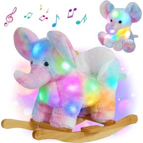 Glow Guards Light Up Musical Dinosaur Baby Rocking Horse Set of 2 with Safety Belt Dinosaur Rocker Baby Rocking Chair for Toddlers 1-3