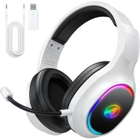 2.4GHz Wireless Gaming Headset for PS5, PS4, PC, Switch, Mac, Computer, Bluetooth Gaming Headset with 3.5mm Wired Mode, PC Wireless Gaming Headphones with Mic, LED, 7.1 Stereo Sound, Black