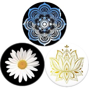 3 Pack Universal Cell Phone Stand Compatible with Socket for iPhone Grip & Holder, 360° Rotation -Mandala small Daisy flower geometry