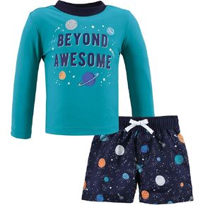 Hudson Baby Unisex Baby Swim Rashguard Set, Space, 4T