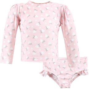 Hudson Baby Unisex Baby Swim Rashguard Set, Dainty Flower Pink, 3T